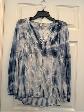 Blue Tie-Dye Button Front Blouse